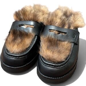 UGG AMBUSH Penny Loafer Black Leather Fur Mules Men 9 EU 42 Collab Slipper Shoe